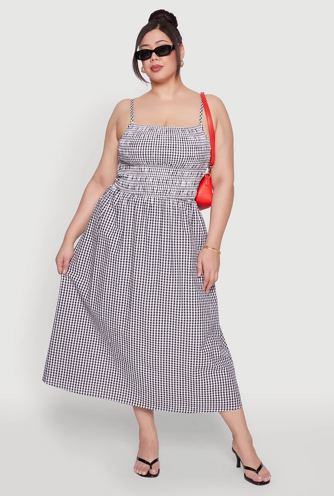 Womens Plus Almost Famous Cut Out Back Gingham Dress,
