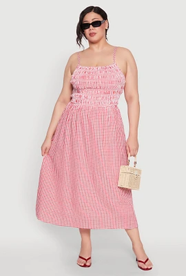 Womens Plus Size Almost Famous Cut Out Back Gingham Dress, Red, Size 3X