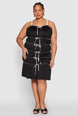 Womens Plus Size Almost Famous Bow Contrast Tiered Dress, Black, Size 3X