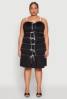 Womens Plus Size Almost Famous Bow Contrast Tiered Dress, Black, Size 3X