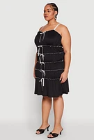 Womens Plus Size Almost Famous Bow Contrast Tiered Dress, Black, Size 3X
