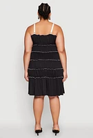 Womens Plus Size Almost Famous Bow Contrast Tiered Dress, Black, Size 3X
