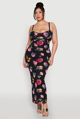 Womens Plus Almost Famous Mesh Cowl Neck Maxi Dress, Black,