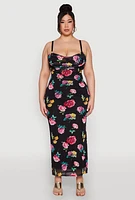 Womens Plus Almost Famous Mesh Cowl Neck Maxi Dress, Black,