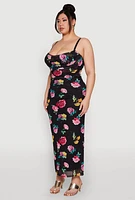 Womens Plus Almost Famous Mesh Cowl Neck Maxi Dress, Black,
