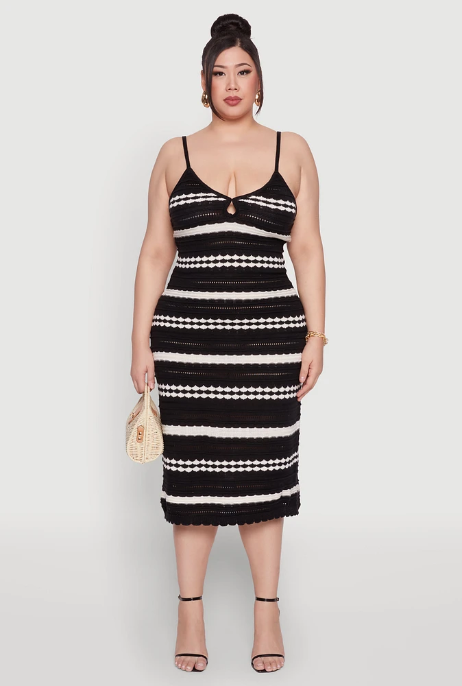 Womens Plus Size Almost Famous Striped Midi Dress, Black, Size 2X