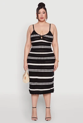 Womens Plus Size Almost Famous Striped Midi Dress, Black, Size 2X