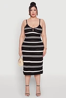 Womens Plus Size Almost Famous Striped Midi Dress, Black, Size 2X