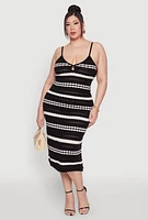 Womens Plus Size Almost Famous Striped Midi Dress, Black, Size 2X