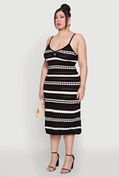 Womens Plus Size Almost Famous Striped Midi Dress, Black, Size 2X