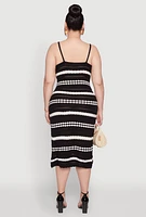 Womens Plus Size Almost Famous Striped Midi Dress, Black, Size 2X