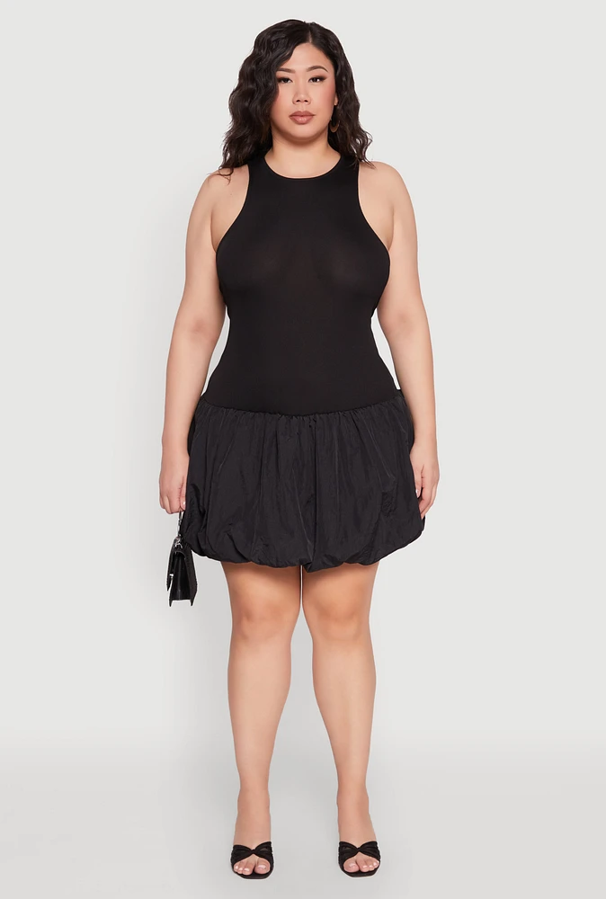Womens Plus Size Almost Famous Nylon Bubble Dress, Black, Size 2X