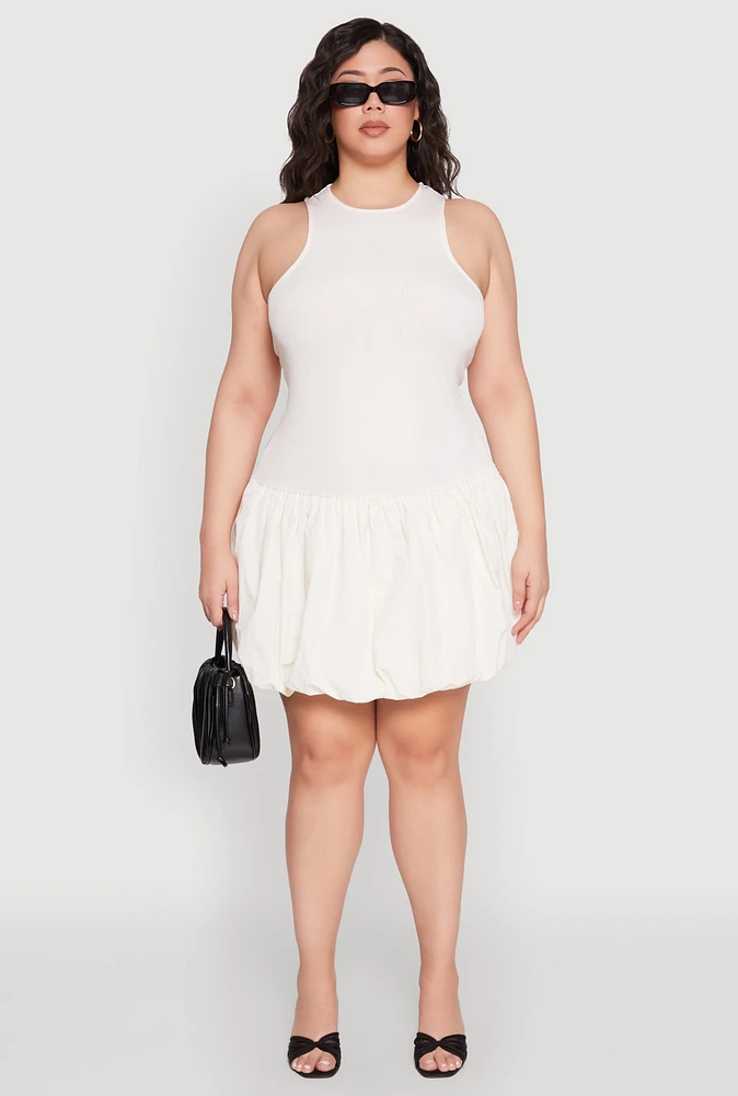 Womens Plus Size Almost Famous Nylon Bubble Dress, White, Size 2X