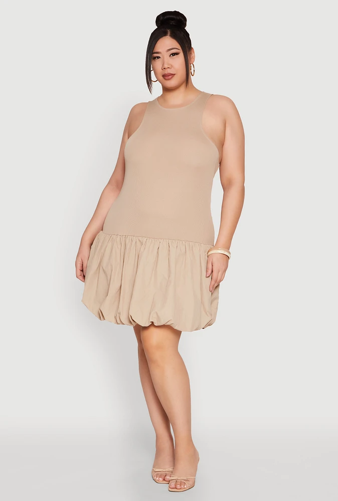 Womens Plus Size Almost Famous Nylon Bubble Dress, Beige, Size 3X