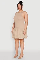 Womens Plus Size Almost Famous Nylon Bubble Dress, Beige, Size 3X