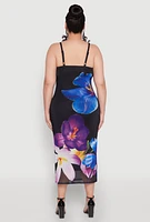 Womens Plus Size Mesh Floral Print Midi Dress, Multi, Size 3X