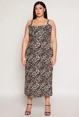 Womens Plus Size Almost Famous Leopard Tie Back Keyhole Dress, Multi, Size 2X