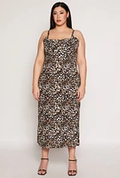 Womens Plus Size Almost Famous Leopard Tie Back Keyhole Dress, Multi, Size 1X