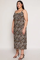 Womens Plus Size Almost Famous Leopard Tie Back Keyhole Dress, Multi, Size 1X