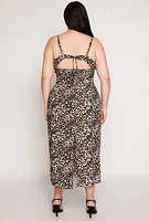 Womens Plus Size Almost Famous Leopard Tie Back Keyhole Dress, Multi, Size 2X