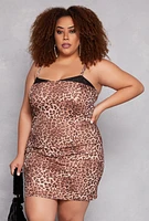 Womens Plus Size Almost Famous Lace Detail Patterned Cami Dress, Brown, Size 1X