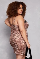 Womens Plus Size Almost Famous Lace Detail Patterned Cami Dress, Brown, Size 1X