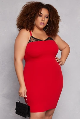 Womens Plus Size Almost Famous Lace Detail Cami Dress, Red, Size 2X