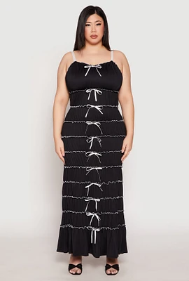 Womens Plus Size Almost Famous Bow Tiered Maxi Dress, Black, Size 1X