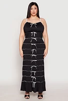 Womens Plus Size Almost Famous Bow Tiered Maxi Dress, Black, Size 1X