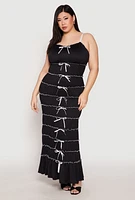 Womens Plus Size Almost Famous Bow Tiered Maxi Dress, Black, Size 1X