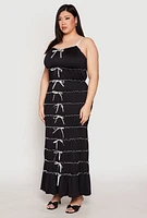 Womens Plus Size Almost Famous Bow Tiered Maxi Dress, Black, Size 1X