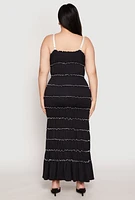 Womens Plus Size Almost Famous Bow Tiered Maxi Dress, Black, Size 1X