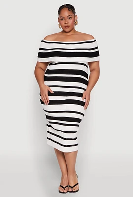 Womens Plus Size Almost Famous Off the Shoulder Striped Dress, Multi, Size 2X