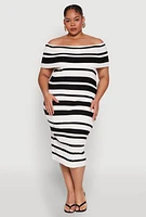 Womens Plus Size Almost Famous Off the Shoulder Striped Dress, Multi, Size 2X