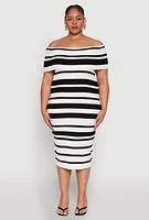 Womens Plus Size Almost Famous Off the Shoulder Striped Dress, Multi, Size 2X