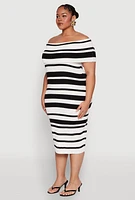 Womens Plus Size Almost Famous Off the Shoulder Striped Dress, Multi, Size 2X