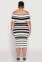 Womens Plus Size Almost Famous Off the Shoulder Striped Dress, Multi, Size 2X