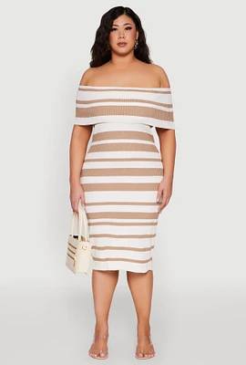 Womens Plus Size Almost Famous Off the Shoulder Striped Dress, Multi, Size 2X