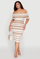 Womens Plus Almost Famous Off the Shoulder Striped Dress, Multi,