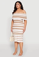 Womens Plus Almost Famous Off the Shoulder Striped Dress, Multi,