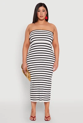 Womens Plus Size Striped Rib Knit Overlay Sweater Dress, Multi, Size 1X