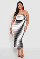 Womens Plus Size Striped Rib Knit Overlay Sweater Dress, Multi, Size 1X