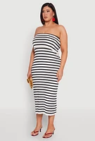 Womens Plus Size Striped Rib Knit Overlay Sweater Dress, Multi, Size 1X