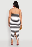 Womens Plus Size Striped Rib Knit Overlay Sweater Dress, Multi, Size 1X