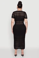 Womens Plus Size Almost Famous Short Sleeve Pointelle Maxi Dress, Black, Size 3X