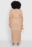 Womens Plus Size Almost Famous Short Sleeve Pointelle Maxi Dress, Beige, Size 3X