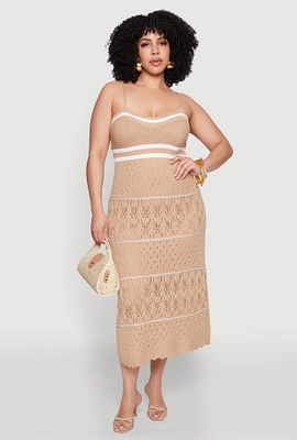 Womens Plus Size Almost Famous Contrast Trim Midi Dress, Beige, Size 2X
