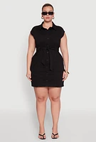 Womens Plus Size Denim Cargo Pocket Shirt Dress, Black, Size 2X