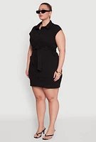Womens Plus Size Denim Cargo Pocket Shirt Dress, Black, Size 2X