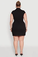 Womens Plus Size Denim Cargo Pocket Shirt Dress, Black, Size 2X